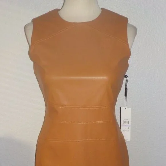 beige short formal dress Faux Fur Patchwork PU Leather Off Shoulder Pleated Fitted Mini Dresses-Brown Brown-S